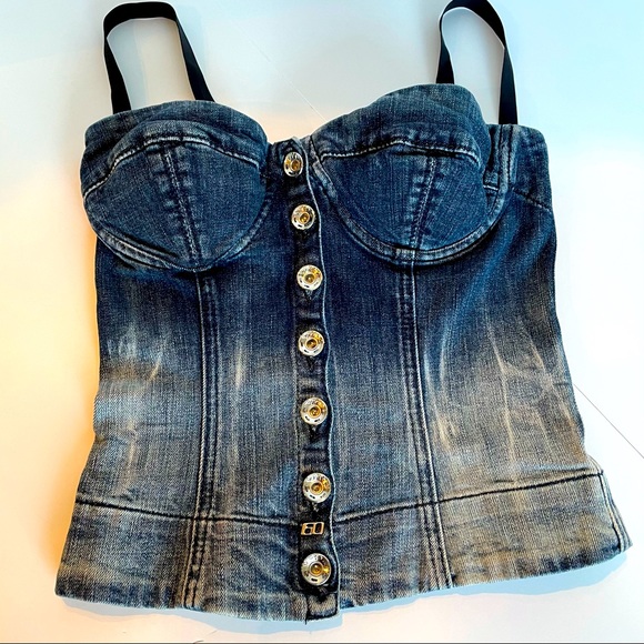 Tops - MISS SIXTY blue denim bustier crop top, size small